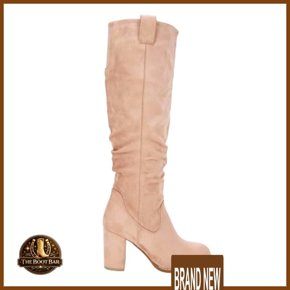Knee High Boots Chunky Heel Wide Calf Round Toe Side Zipper Fashion Dress Boots - Picture 4 of 6